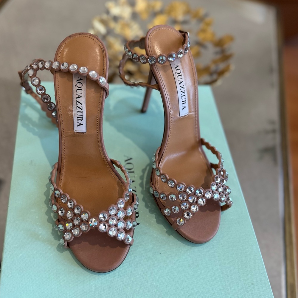 Embellished with Swarovski crystals, Aquazzura’s Tequila sandals.